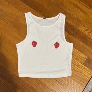 White Tank Top with Strawberry Print